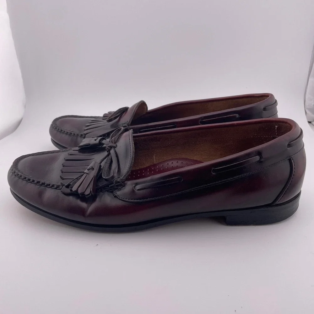 Cole Haan Mens Burgundy Leather‎ Kiltie Tassel Loafers Made in USA Size 10.5 D